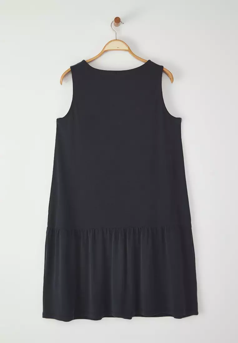 Anthracite Flowy Comfortable Modal Jersey Knit Plus Size Dress Tbbss25Ah00138