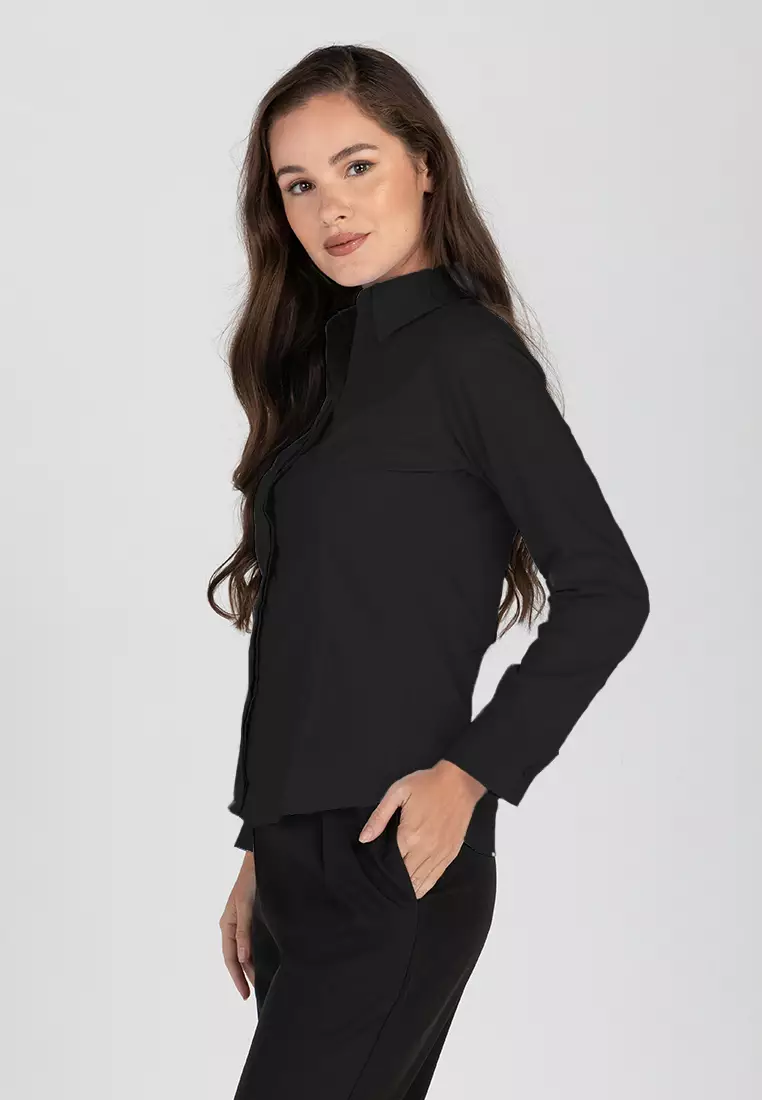 Della Pinstripe Long Sleeve Office Blouse
