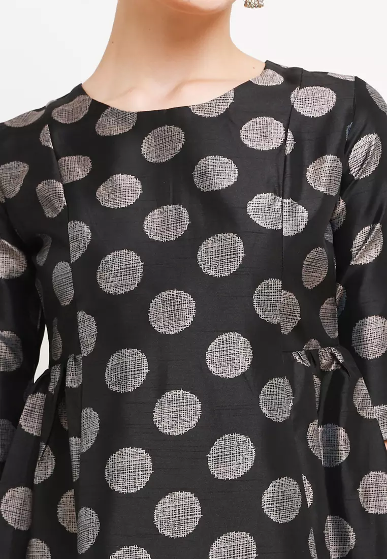 Chanira Zelda Dress-Black Khaki Polkadot