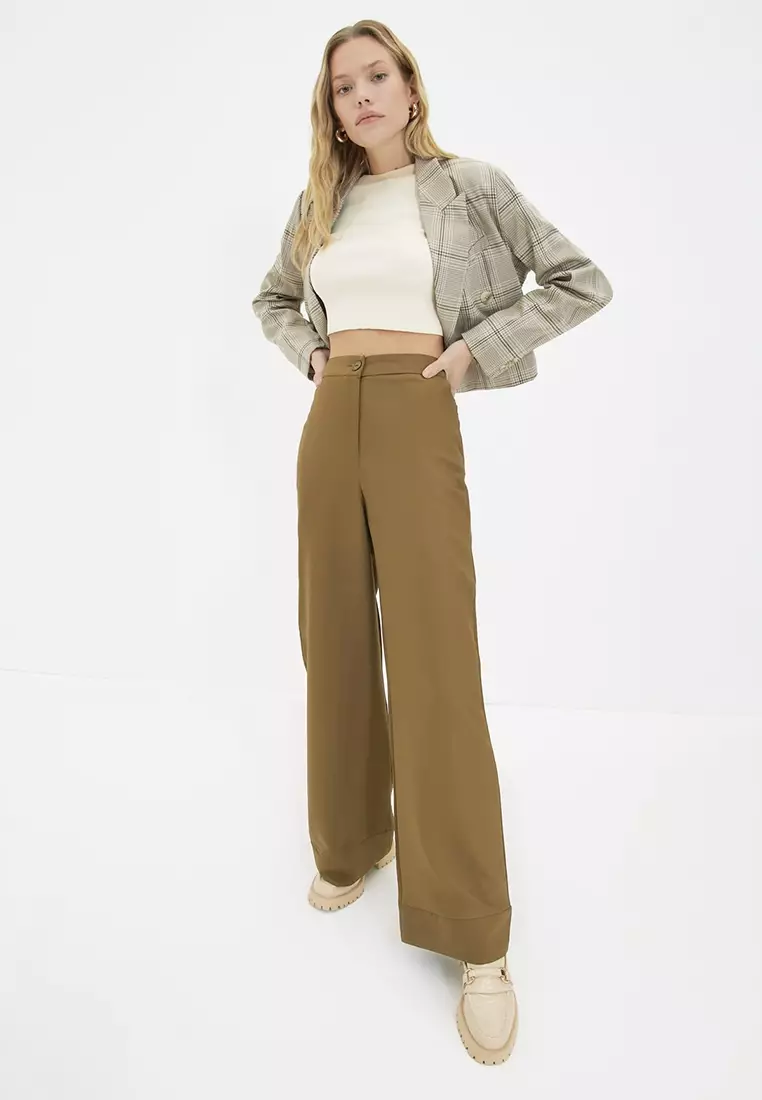 Khaki straight sale leg trousers