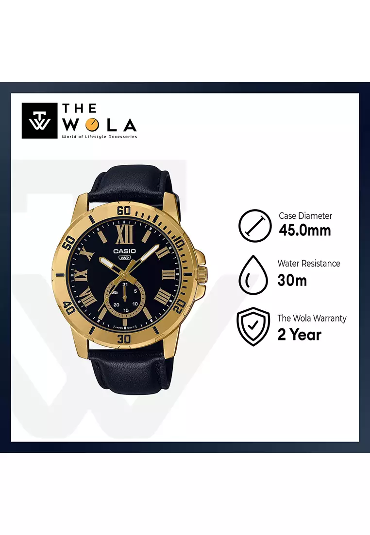 Casio Men s Analog Watch MTP VD200GL 1B Gold tone with Black Leather Band Watch for men