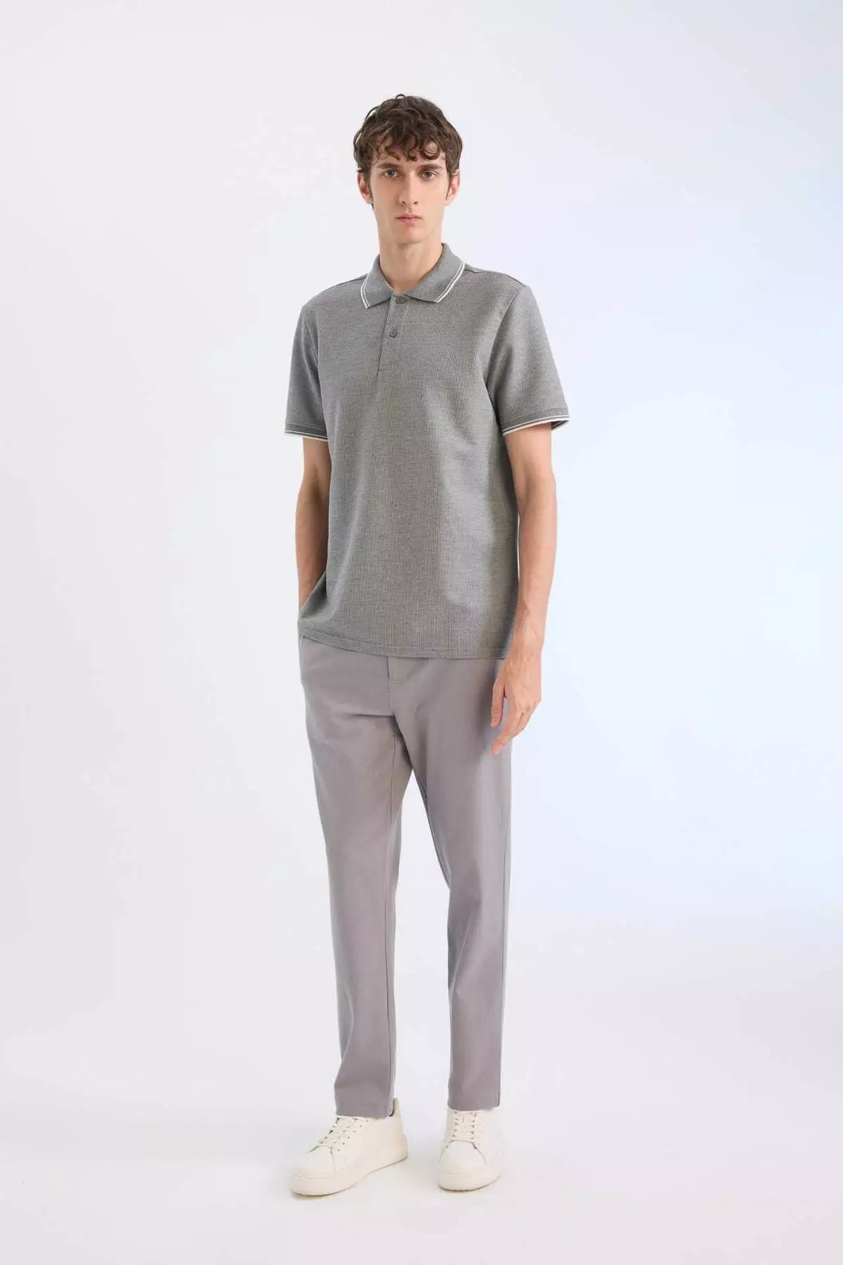 Regular Fit Polo Neck Short Sleeve Textured Waffle T-Shirt D7932Ax25Sp