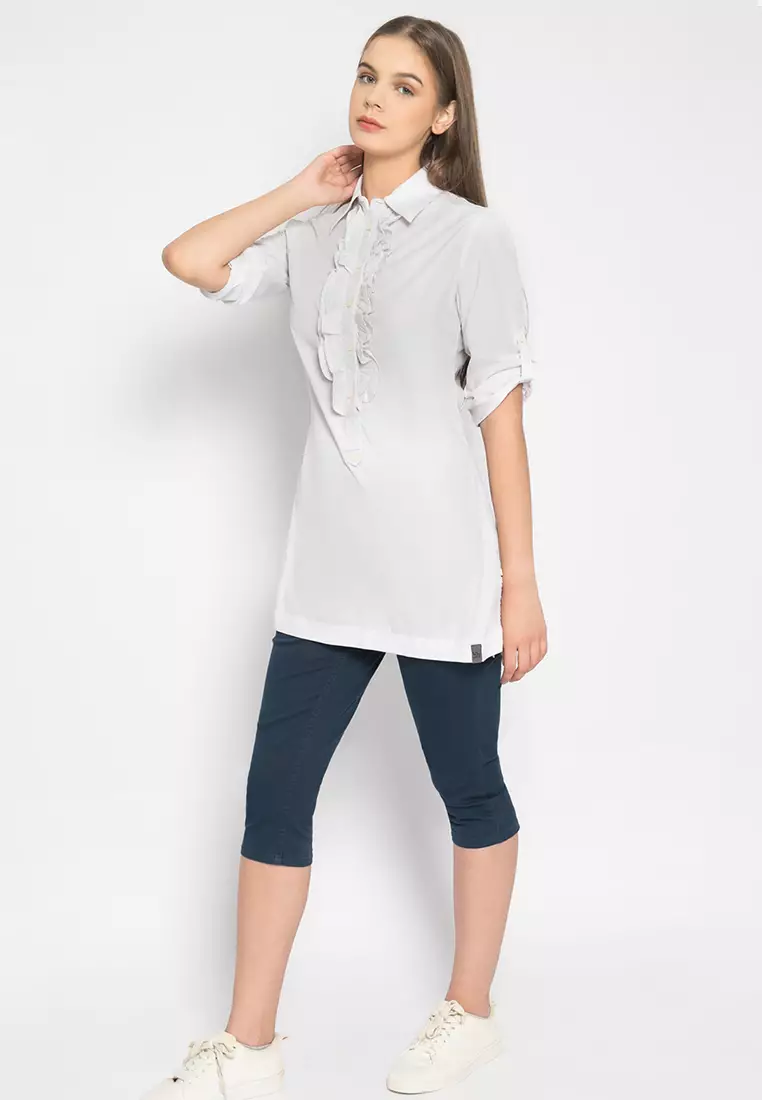 LGS - Kemeja Casual Wanita - Lengan 3/4 - Putih - Salur - LLSH.384.S860.165.7C L/S