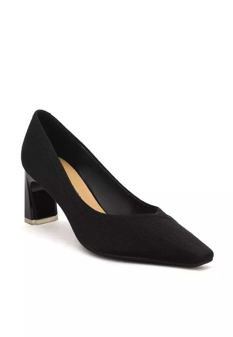 Black satin pumps store 2 inch heel