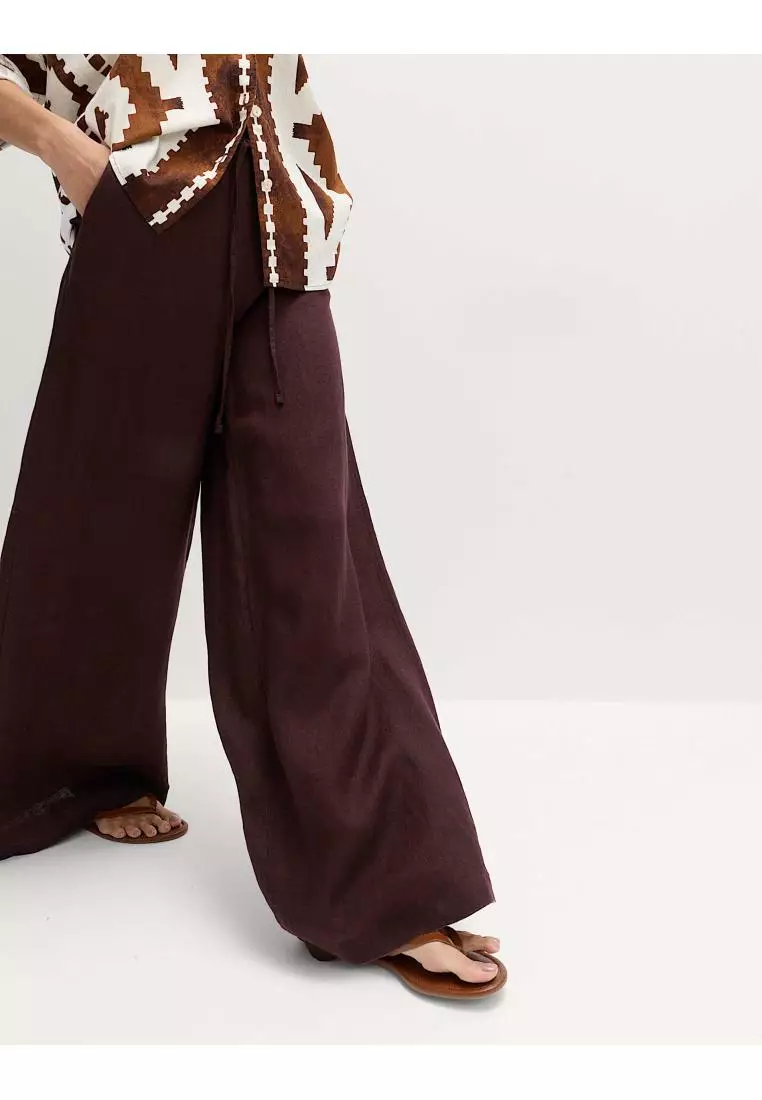 Pure Linen Wide Leg Palazzo Trousers