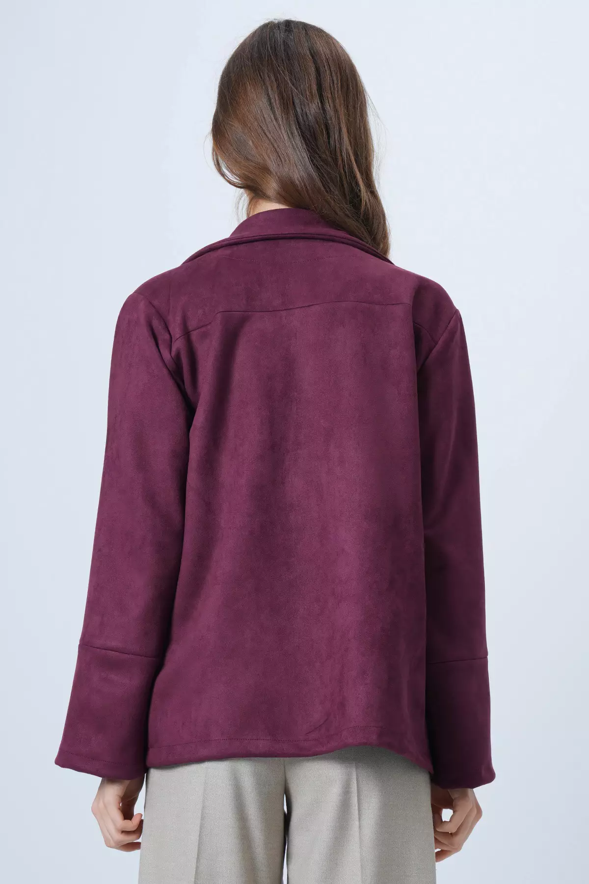Mürdüm Single Pocket Faux Suede Jacket With Stitching Detail Alc-X14404