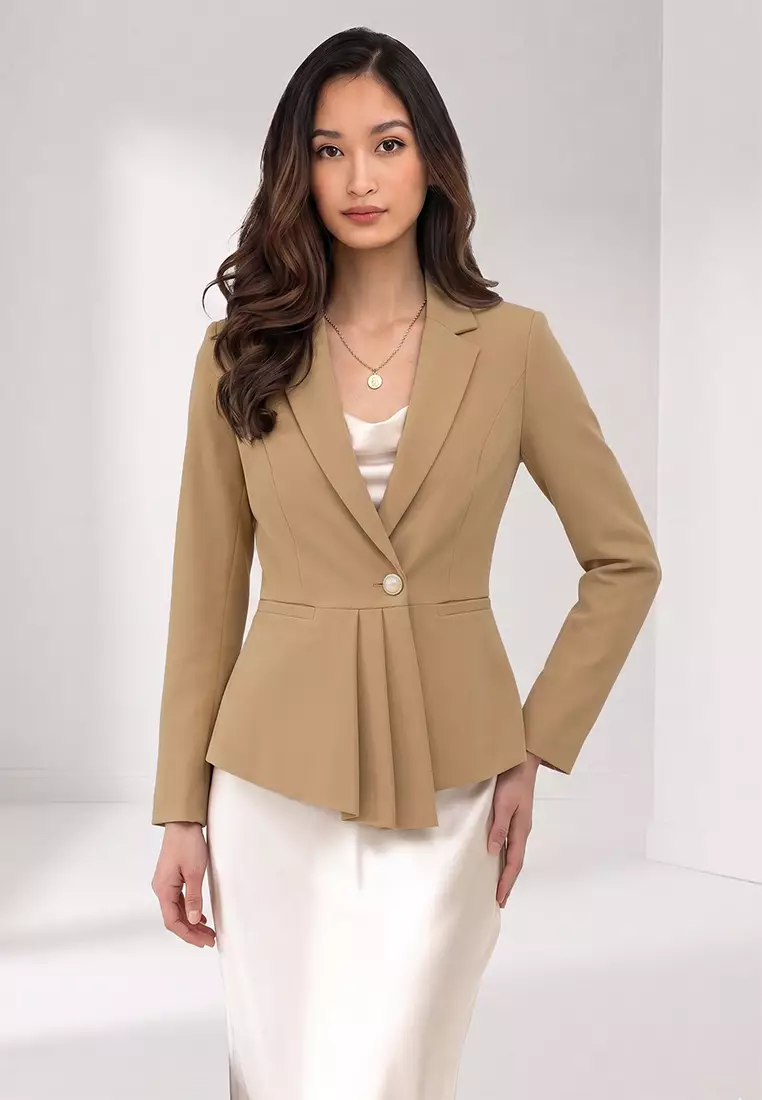 Asymmetric Pleated Peplum Blazer