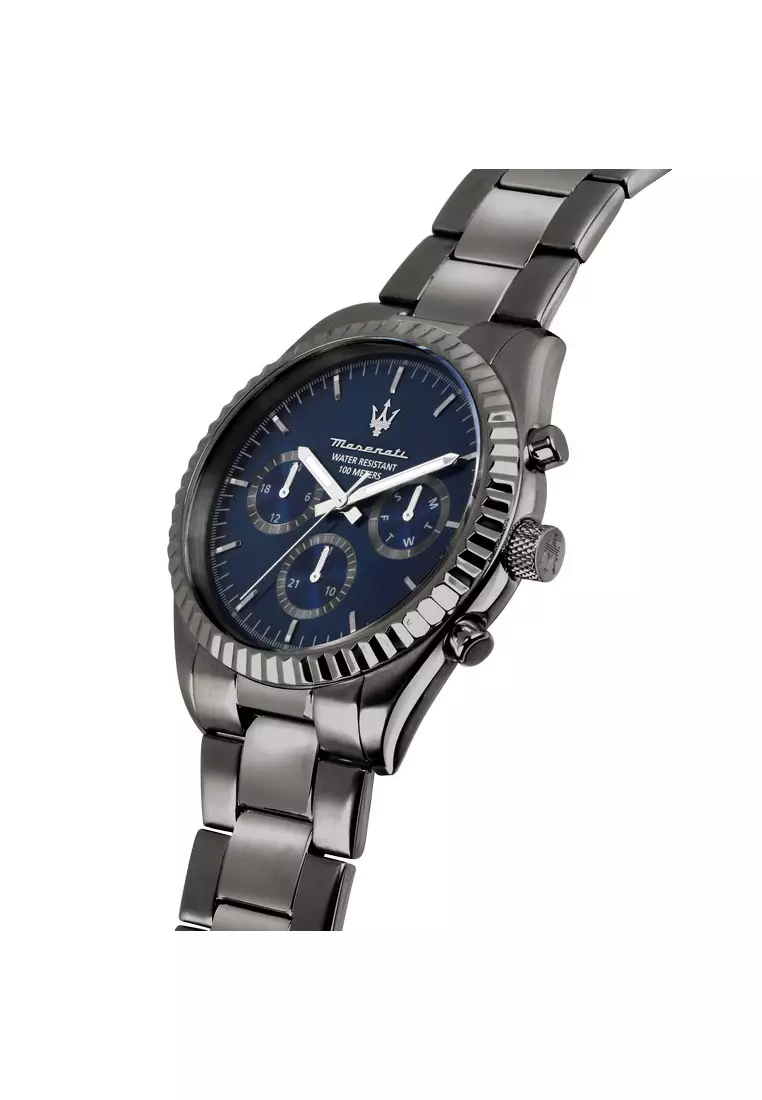 【2 Years Warranty】Maserati Competizione 43mm Dark Grey Men's Chronograph Quartz Watch R8853100019 With Luminous Dial Hands