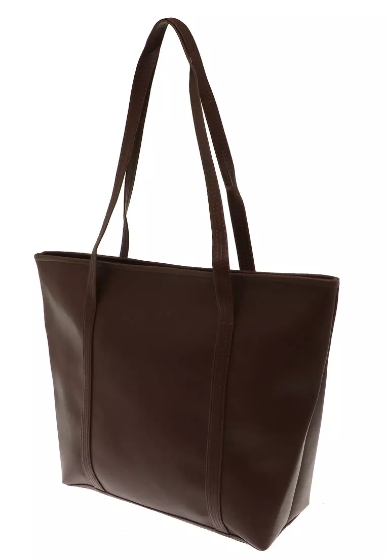Kyla Tote Bags Woman Plain Design Simple Tas Wanita Casual Premium Quality - Brown