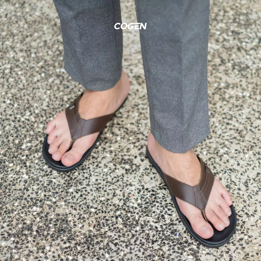 Sandal Pria Cogen Sendal Jepit Kulit Classic Brown