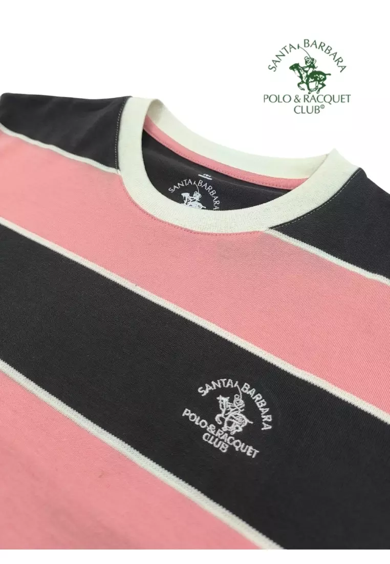Striped T-Shirt For Men With Logo Embroidery On Chest - Pink