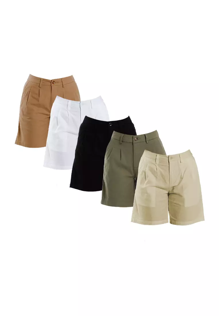 Forest Ladies Stretchable Pleated Bermuda Shorts Pants - 870151-48Olive