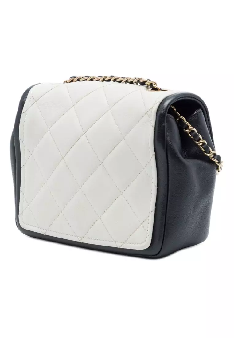 Pre-Loved Chanel Mini Square Calfskin Graphic Flap Crossbody
