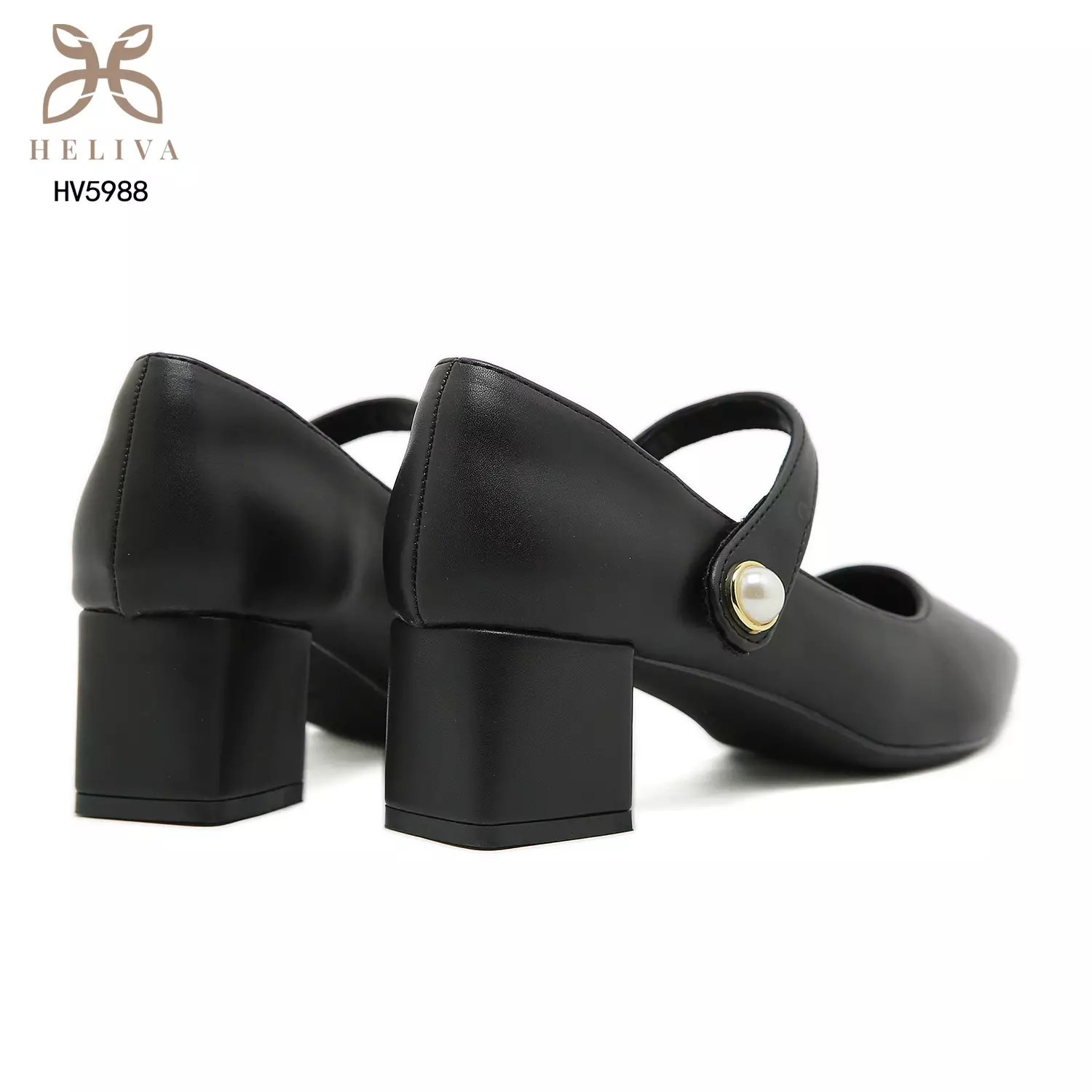 Heliva Reine Women Shoes Heels Chungky Strap Velcro Accessories Pearl 5cm HV5988