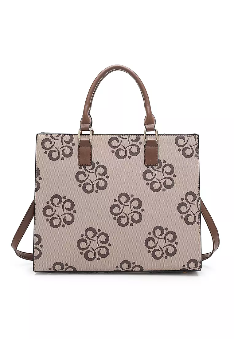 Women's Monogram Top Handle Bag / Sling Bag / Crossbody Bag - Beige