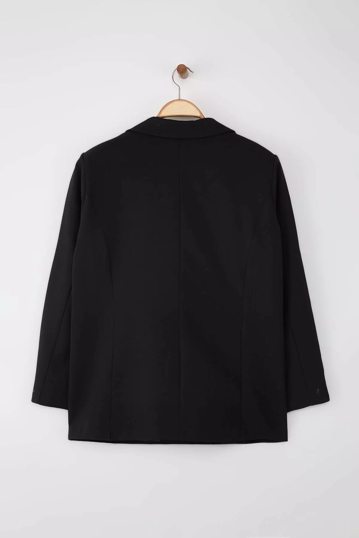 Black Oversize Lined Button Woven Plus Size Blazer Jacket Tbbaw26Ag00006