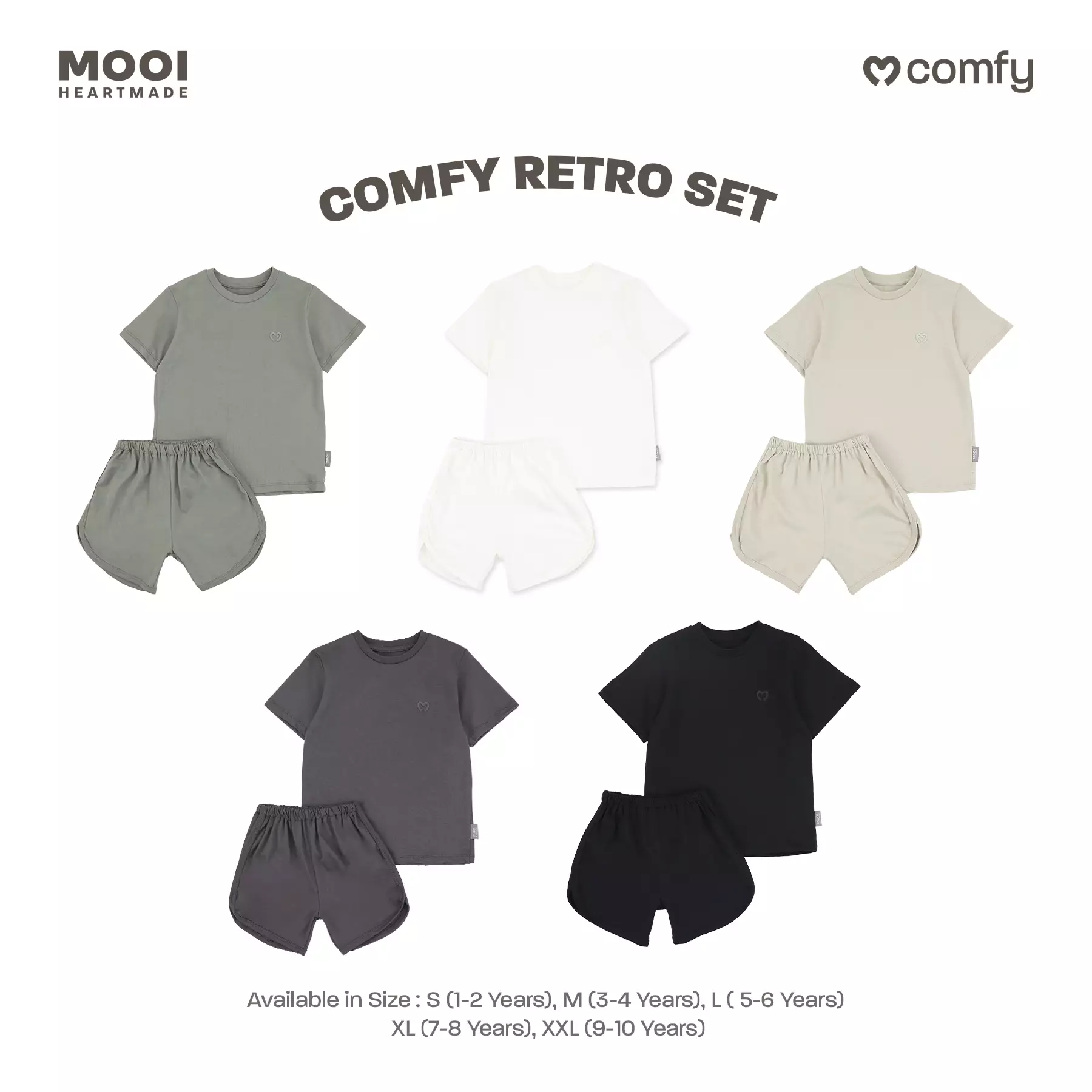Mooi Setelan Anak Kaos Anak Comfy Retro Set - Light Grey