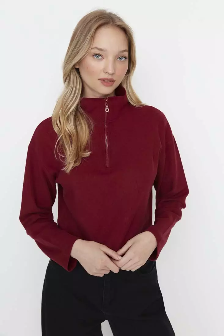 Red zipper sale sweater