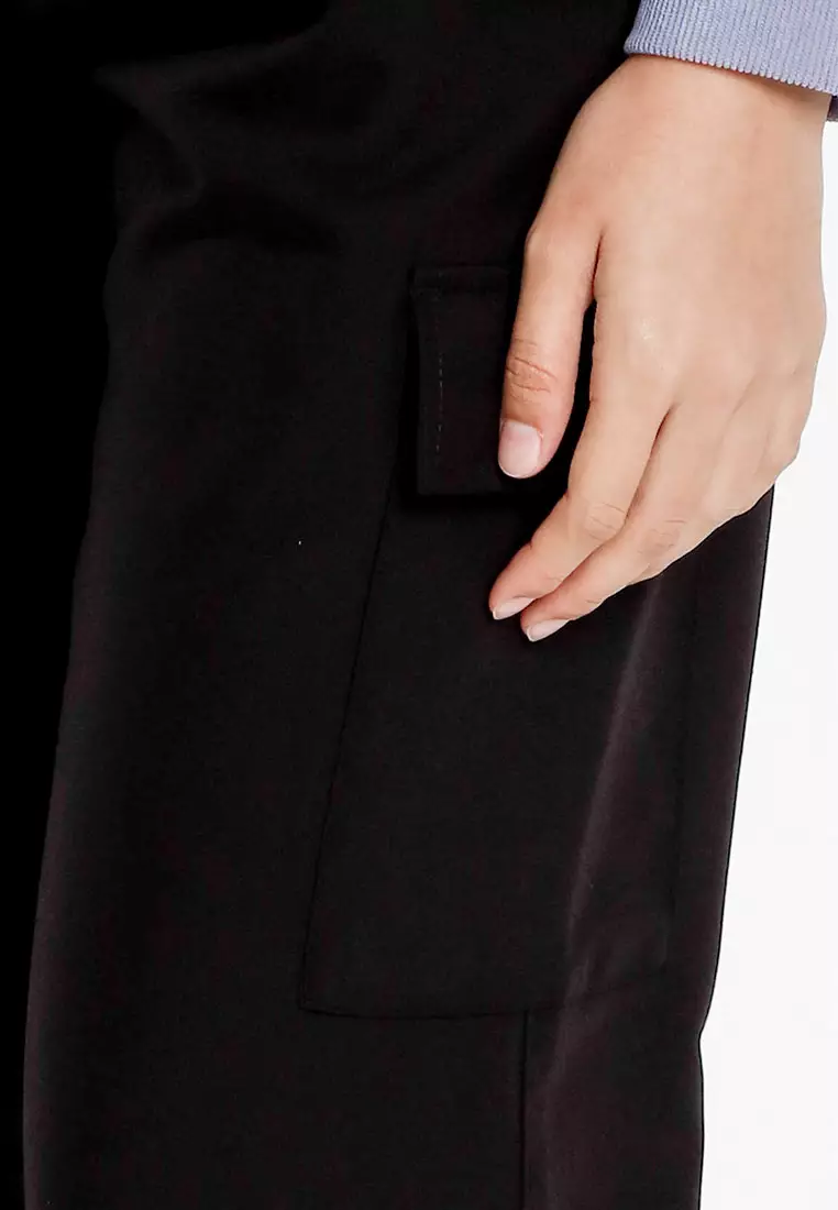 Forest Ladies Pleated Cargo Long Pants Women Wide Leg Pants | Seluar Panjang Perempuan - 810550-01Black