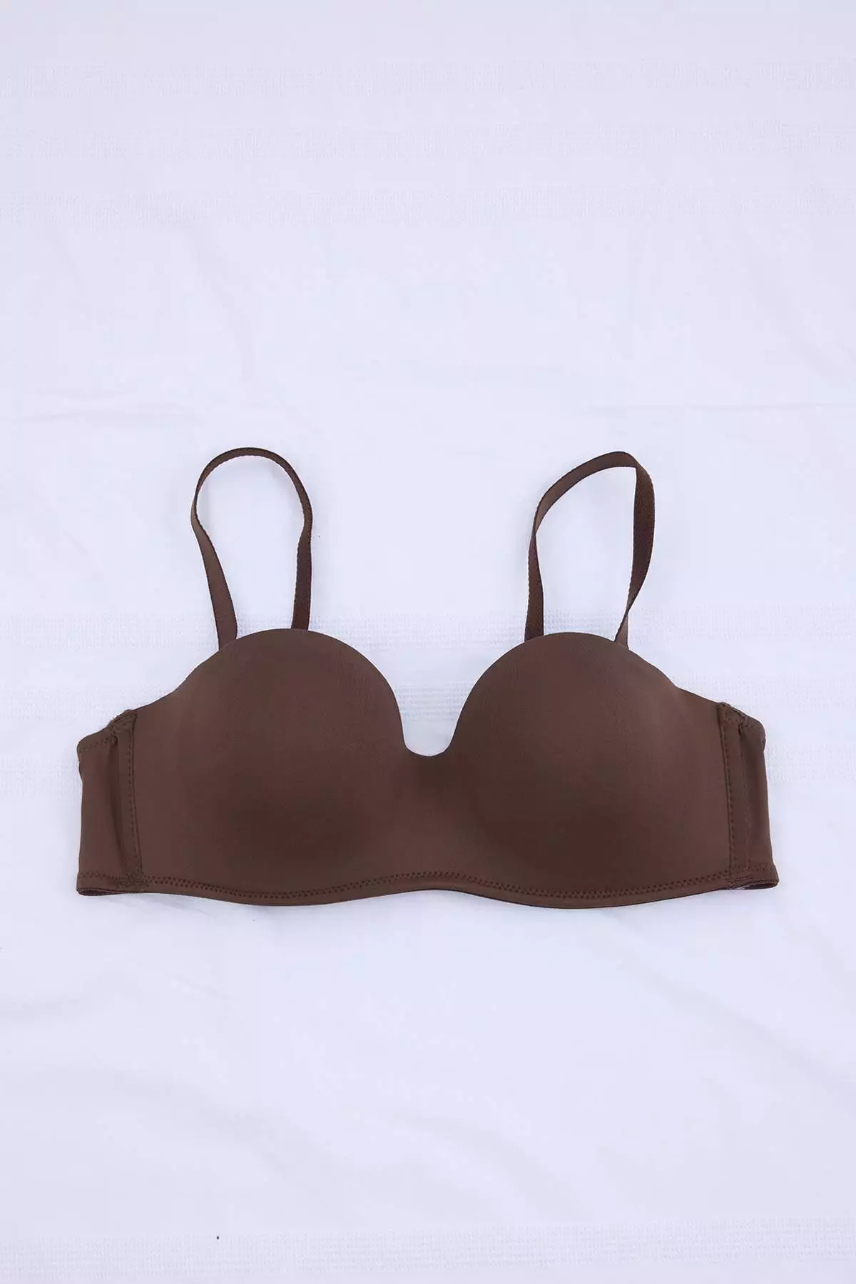 Brown Micro Covered Strapless Strap Knitted Bra Thmss25Su37