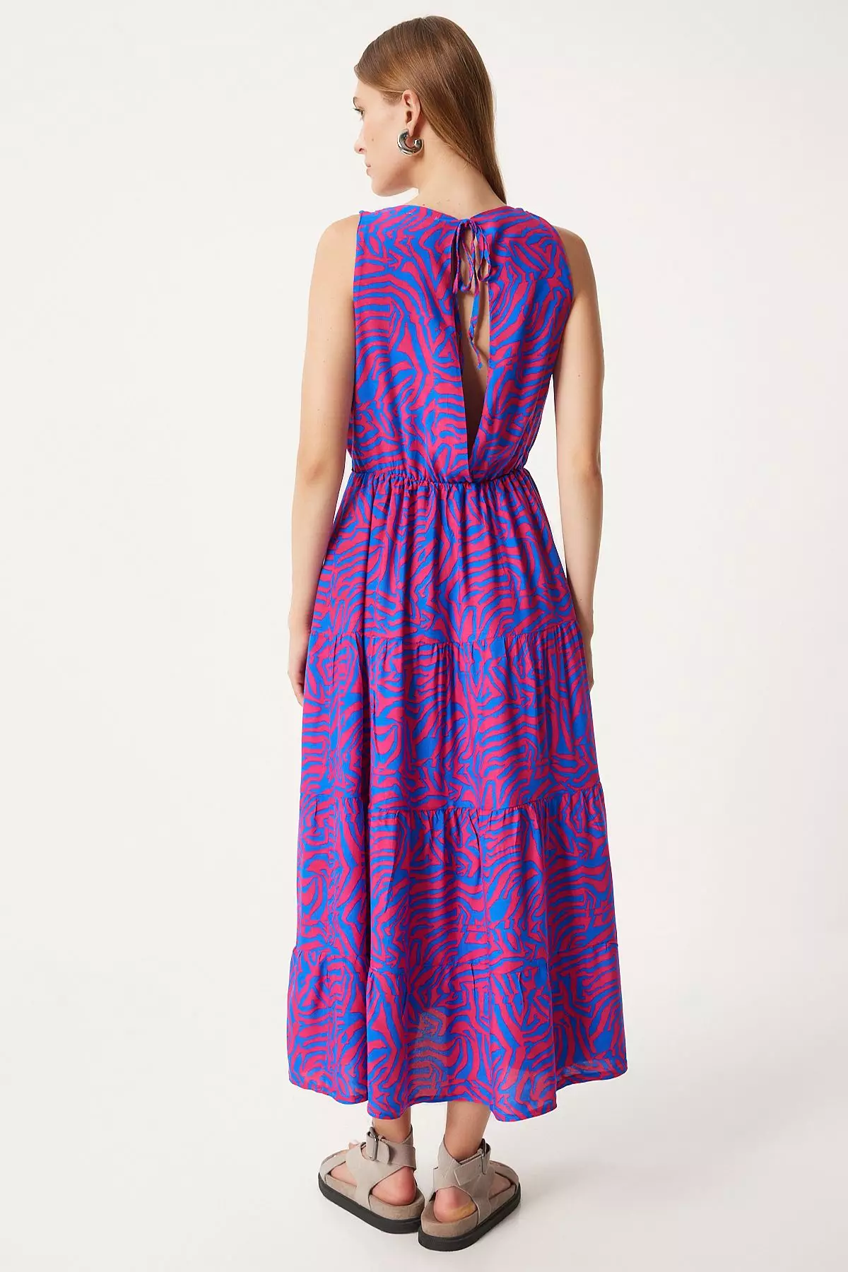 Pink Patterned Long Sleeveless Regular Dress