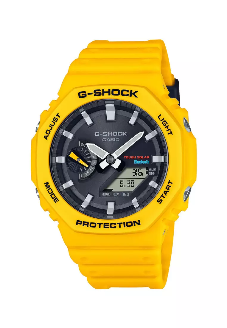 Casio G Shock Men s Analog Digital Watch GA B2100C 9A Bluetooth and solar power Yellow Resin Band Men Sports Watch