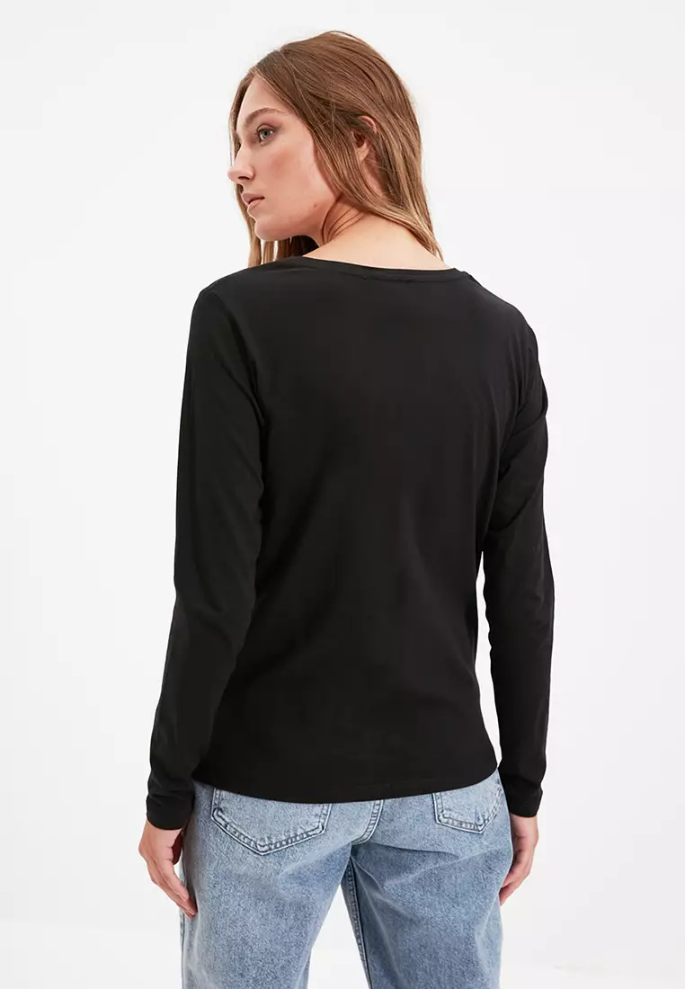 Cotton Long Sleeves V-Neck T-Shirt