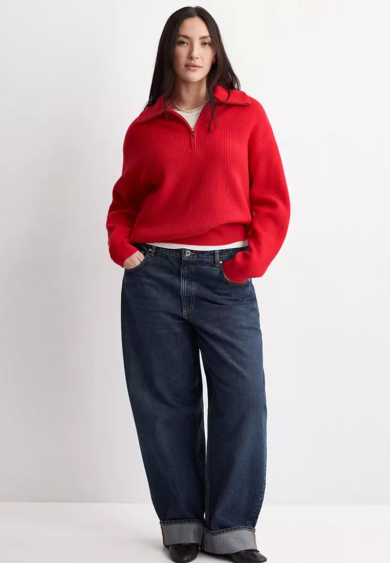 Sweater with Contrasting Zip Collar