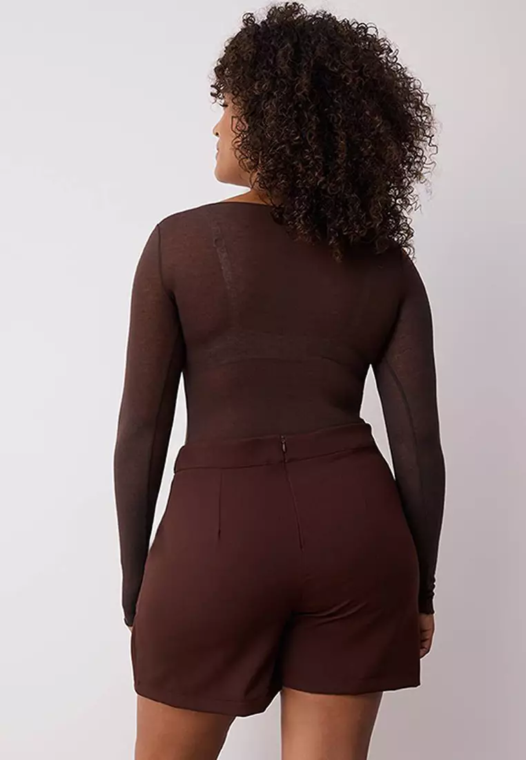 Brown Pocket Pencil Double Fabric Plus Size Skirt Tbbss23Az00051