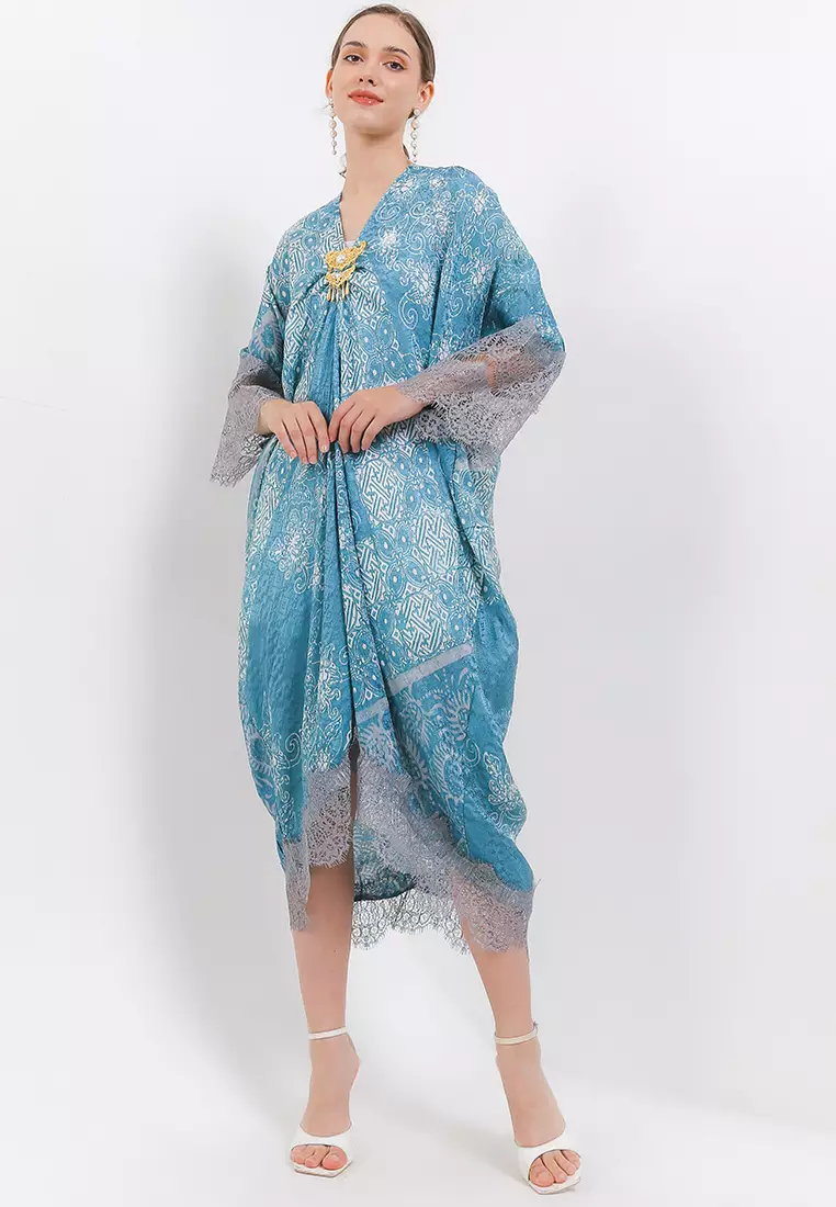 Rizqina Dress Batik Humaira1 Biru Tosca / Batik Viscose / Batik Viscose Wanita