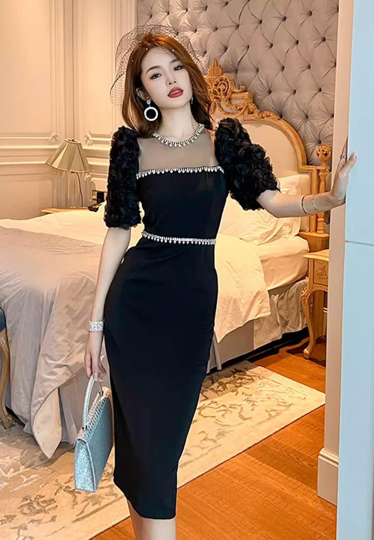 2025 S/S New summer celebrity round neck nail beaded white long dress CA061511BK