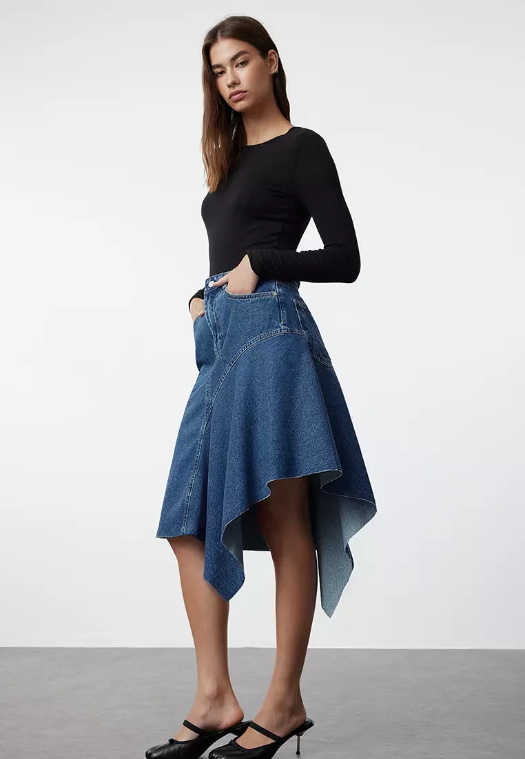 Cotton Asymmetrical Denim Skirt
