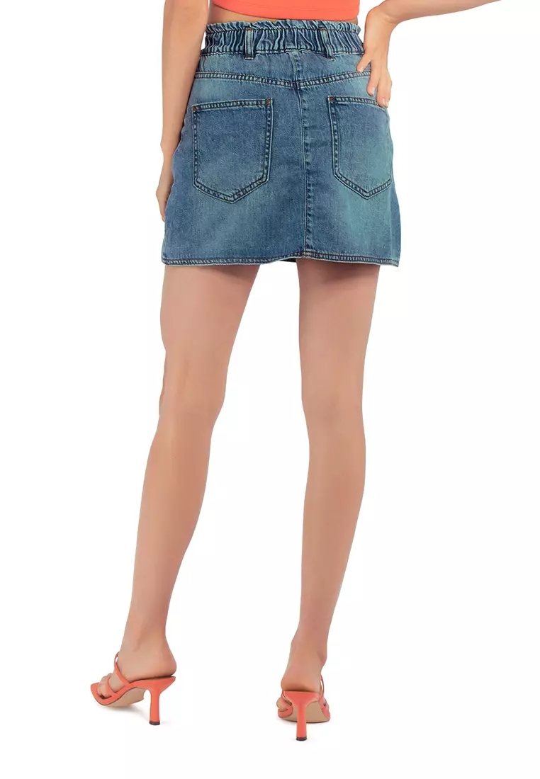 Light Blue Raw Hem Denim Skirt