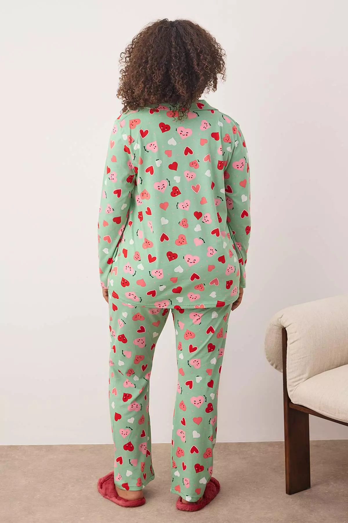 Mint Heart Shirt Collar Knitted Pajama Set Tbbaw23Ai00019