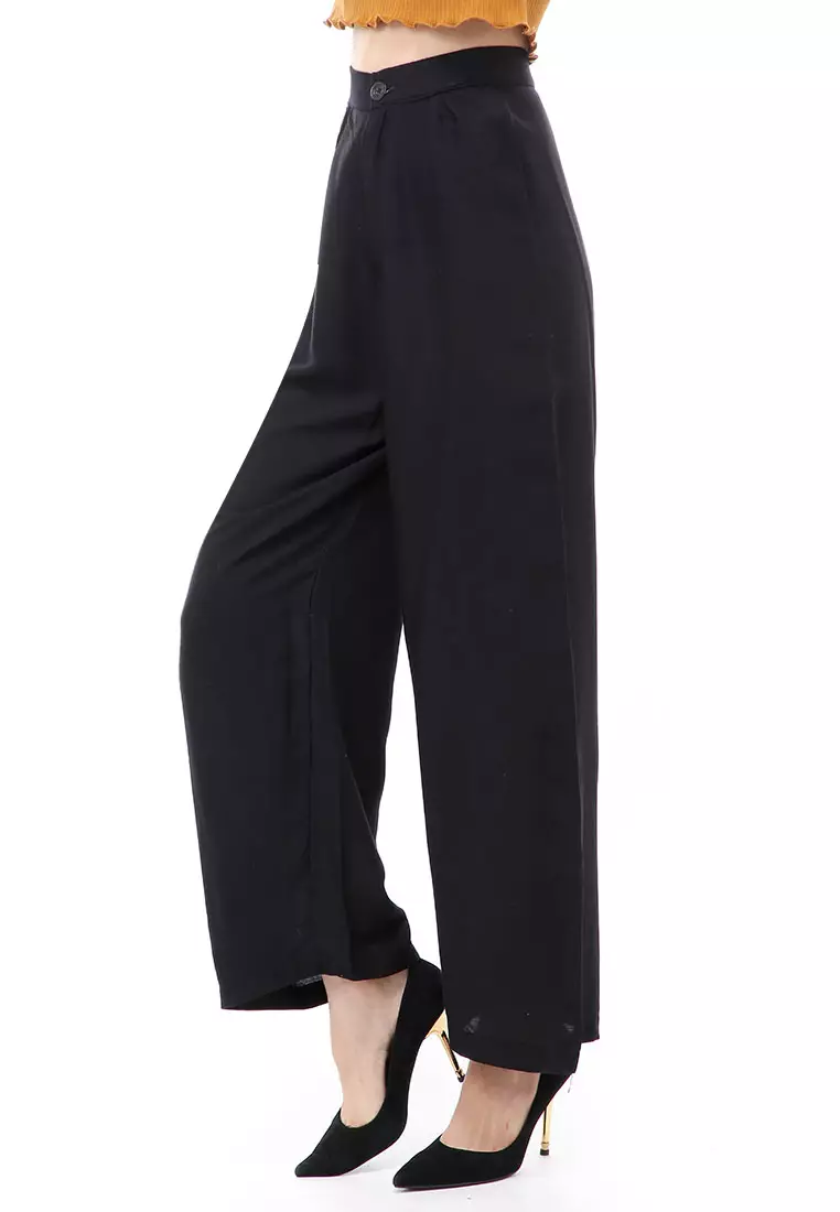 Jourel Celana Panjang Kasual Kulot Highwaist Wanita Style Kancing Resleting Material Rayon ORIGINAL - Black