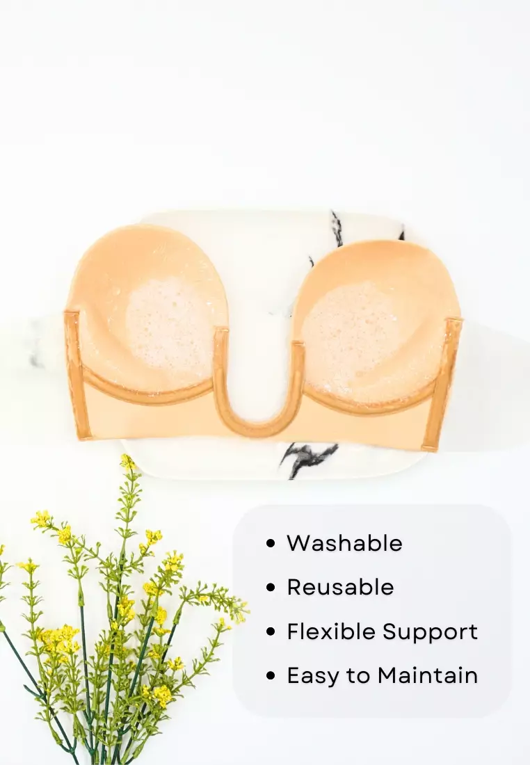 Plunging Push Up Nubra in Black Seamless Invisible Reusable Adhesive Stick on Wedding Bra 隐形聚拢胸