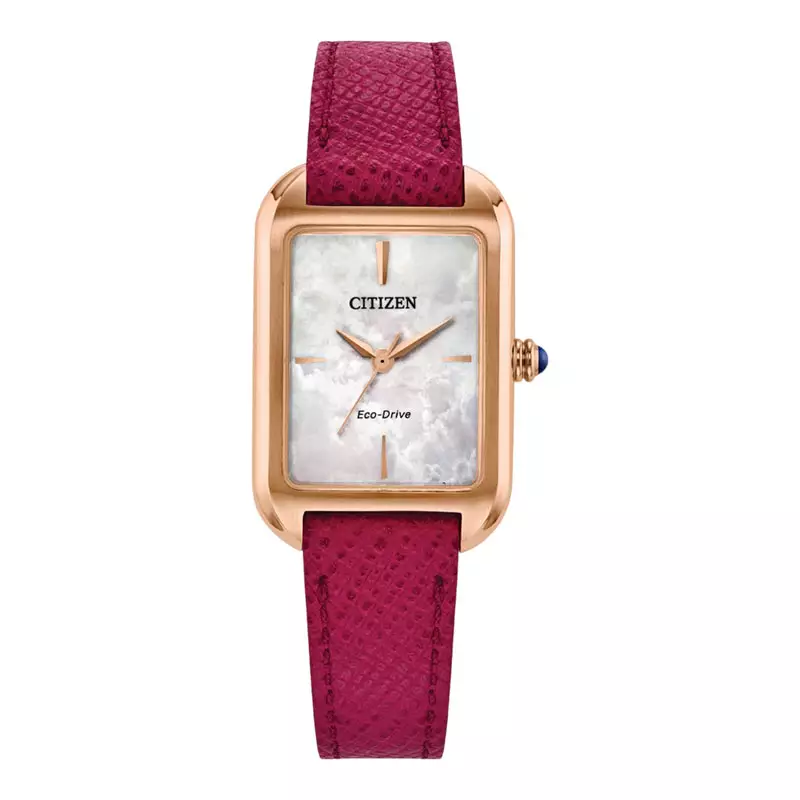 Jam Tangan Wanita Citizen L EM1193-08D Ladies Mother Of Pearl Dial Red Leather Strap