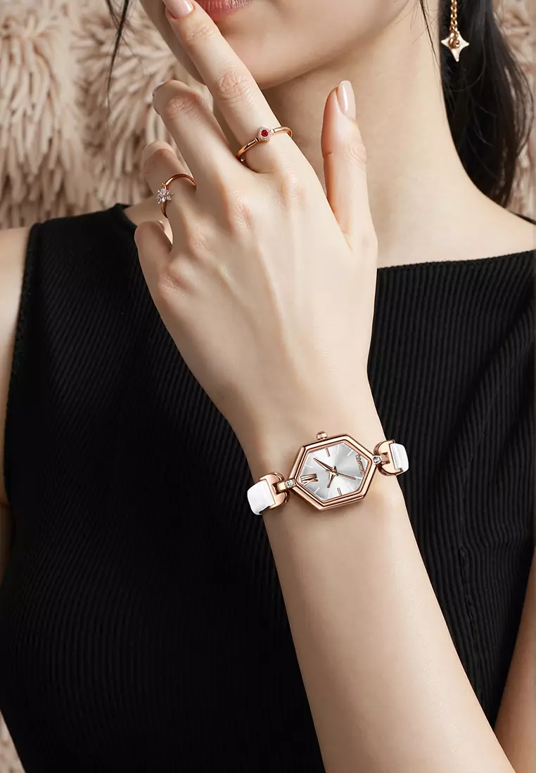 Jam Tangan Wanita Original Anti Air Tali Kulit Square Dial Gaya Korean Jam Tangan Cewek white