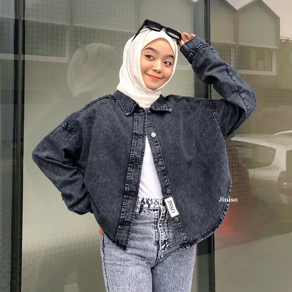 Jaket Crop Jeans Oversize Belle Basic Black Acid