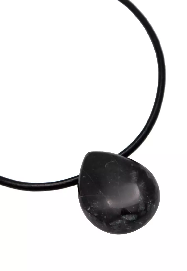 EXCLUSIVE Kalung Perhiasan Perak 925 Pria Choker Drop Pendant Satin Onyx
