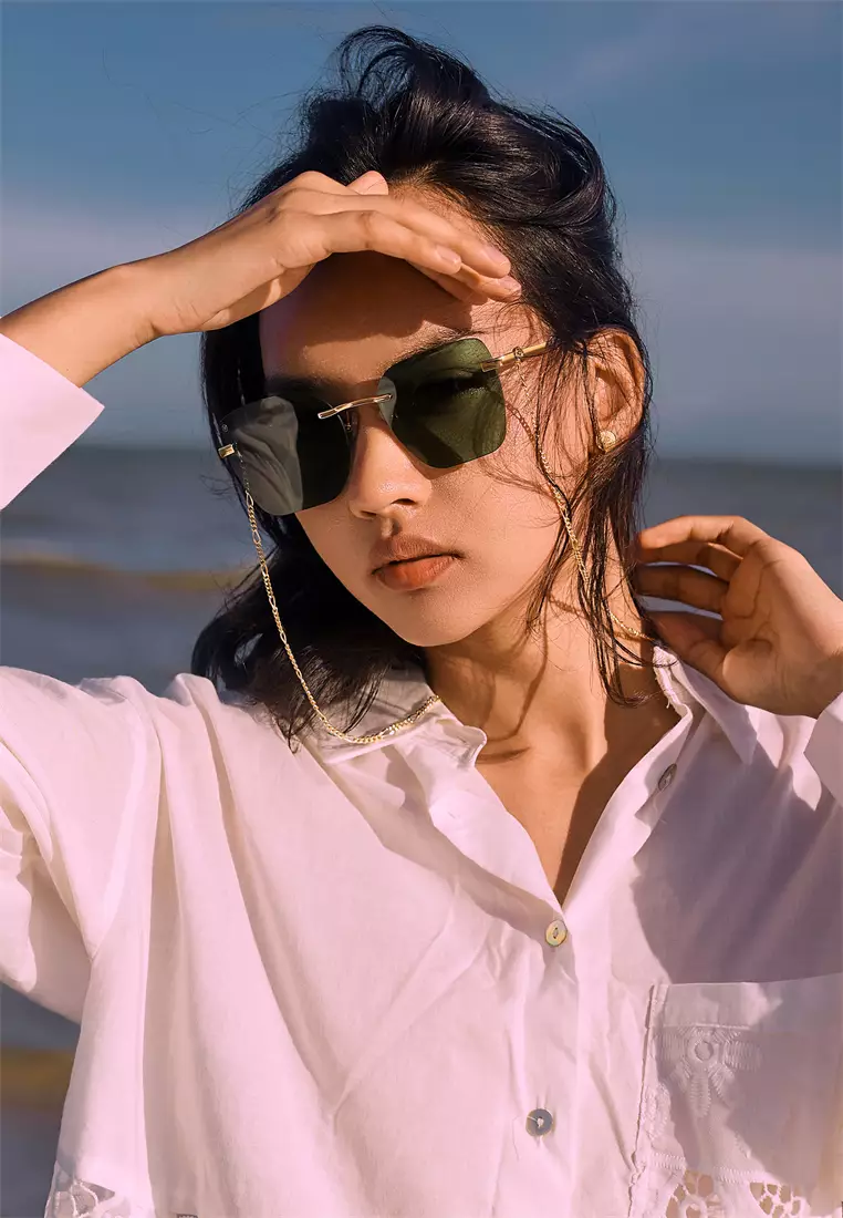 Passang Unisex Fashion Square Frame Sunglasses Frameless Glasses - Green