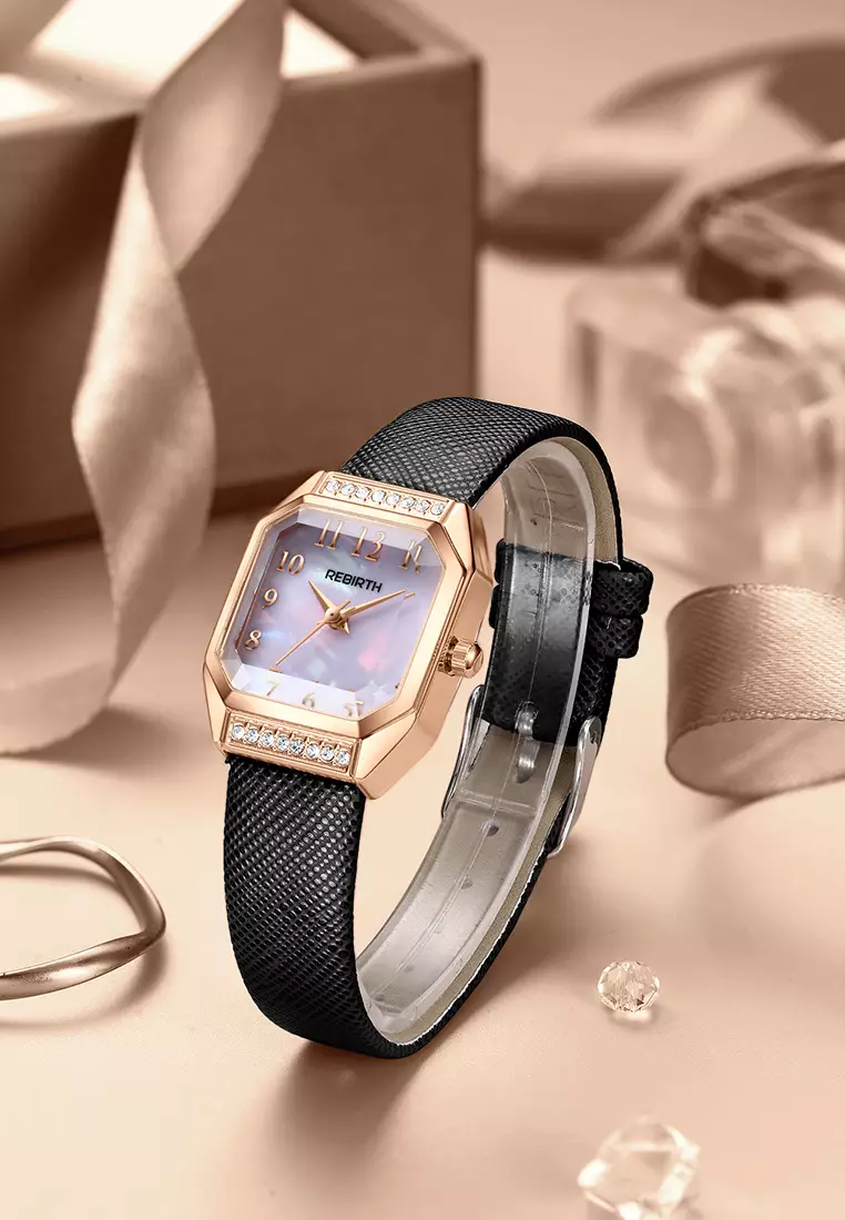 Jam Tangan Wanita Korea Fashion Anti Air Original Tali Kulit Jam Tangan Cewek blackwhite