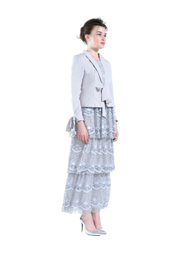 Buy Lunaria Silver Kebaya Blazer with Lace Layer Skirt from Hernani in Grey and Blue and Silver at Zalora