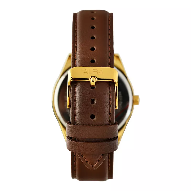 Jam Tangan Pria Alba Prestige AS9G50X1 Men Silver White Dial Brown Leather Strap