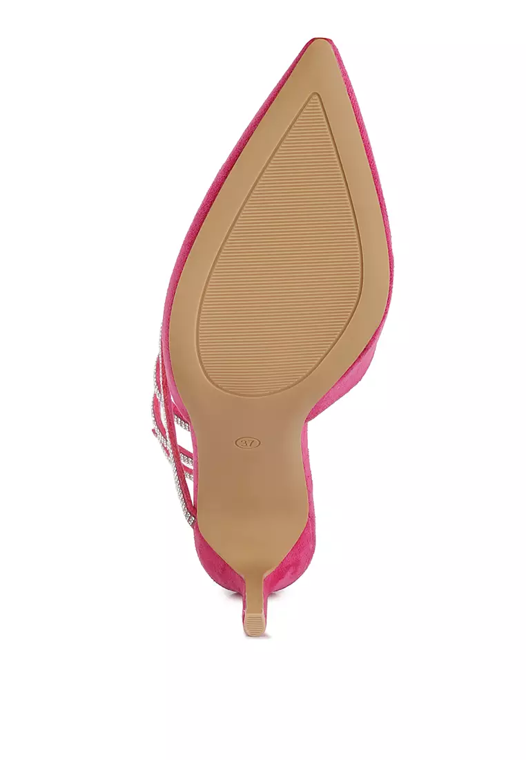 Fuchsia Berlian Imitasi Menghiasi Sandal Strap Up