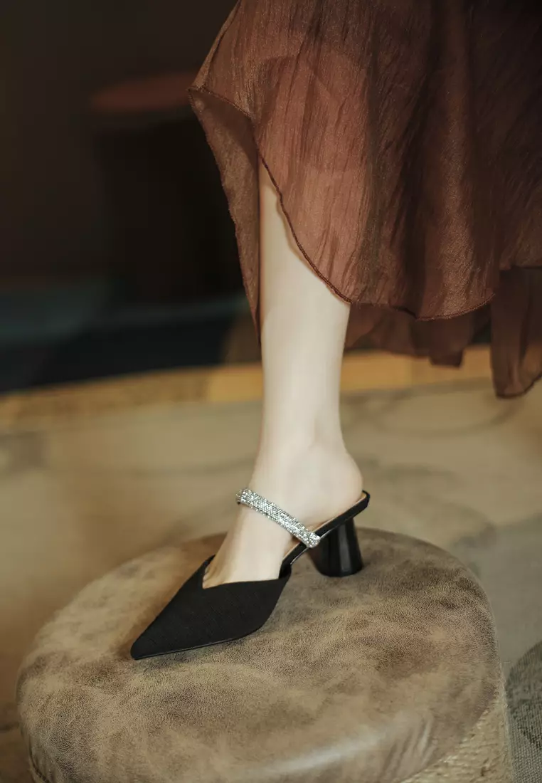 6CM Rhinestone Strap Mule Heel TE726-29