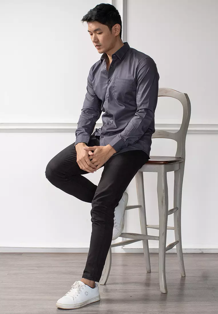 Kemeja tangan panjang Formal Stretch oxcon Charcoal