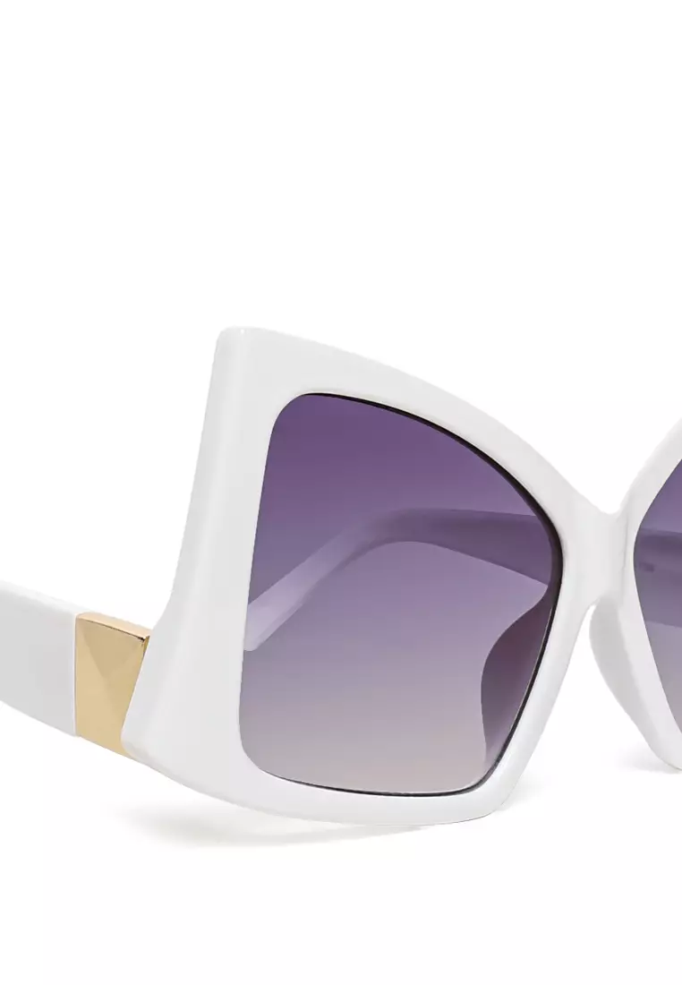 Oversized Funky Butterfly Sunglasses In White/Purple