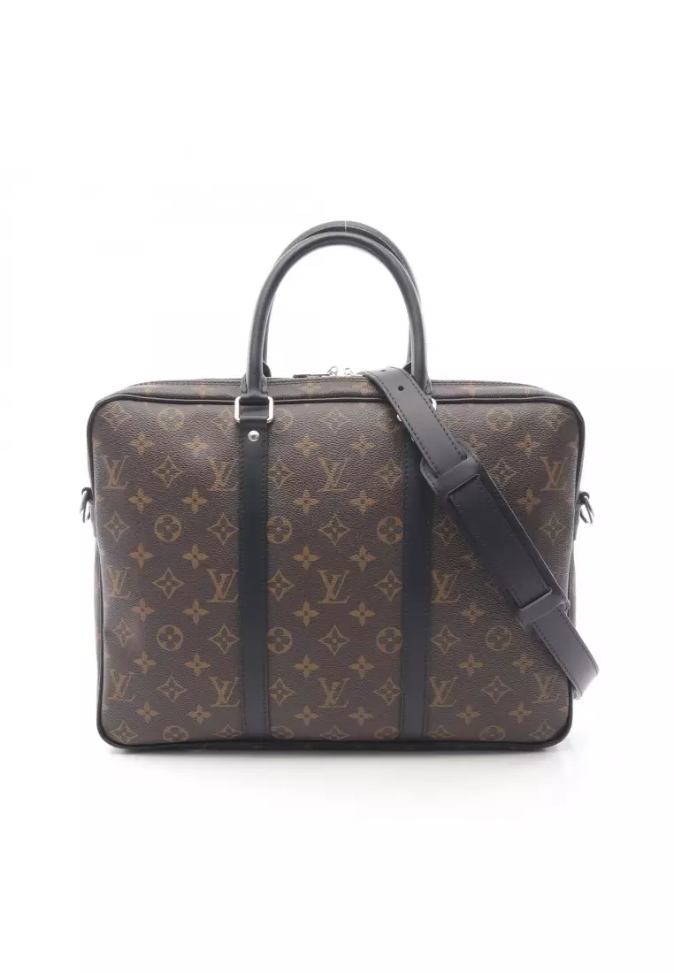 Pre-Loved Louis Vuitton PDV PM monogram macassar Briefcase Business bag PVC leather Brown black 2WAY
