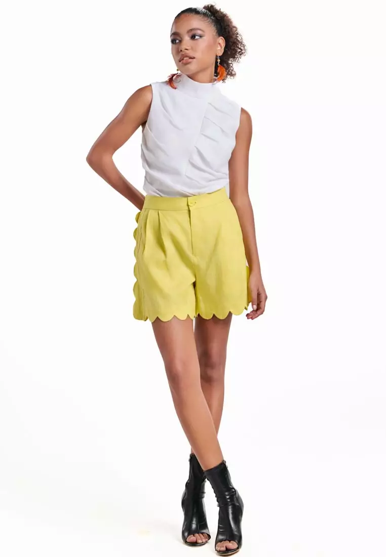 Jagged Hem Linen Shorts